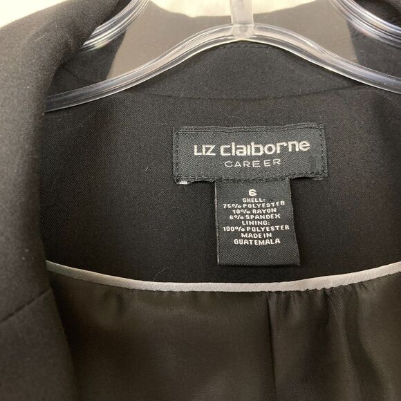 Liz Claiborne One Button Blazer Size 6 Black Stretch Lined Machine Washable Work - Picture 4 of 7